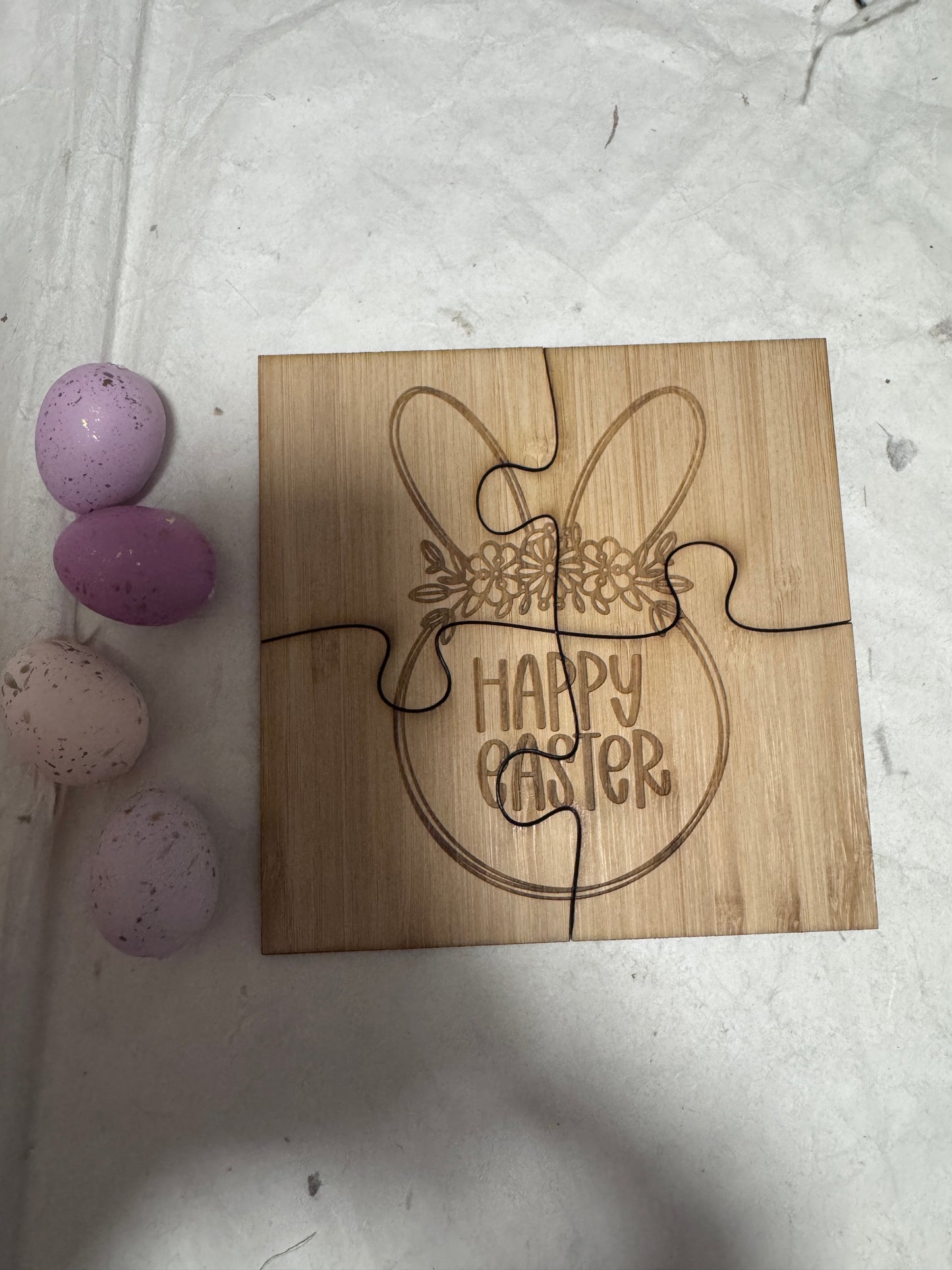 Floral Bunny “Happy Easter” Wooden Puzzle