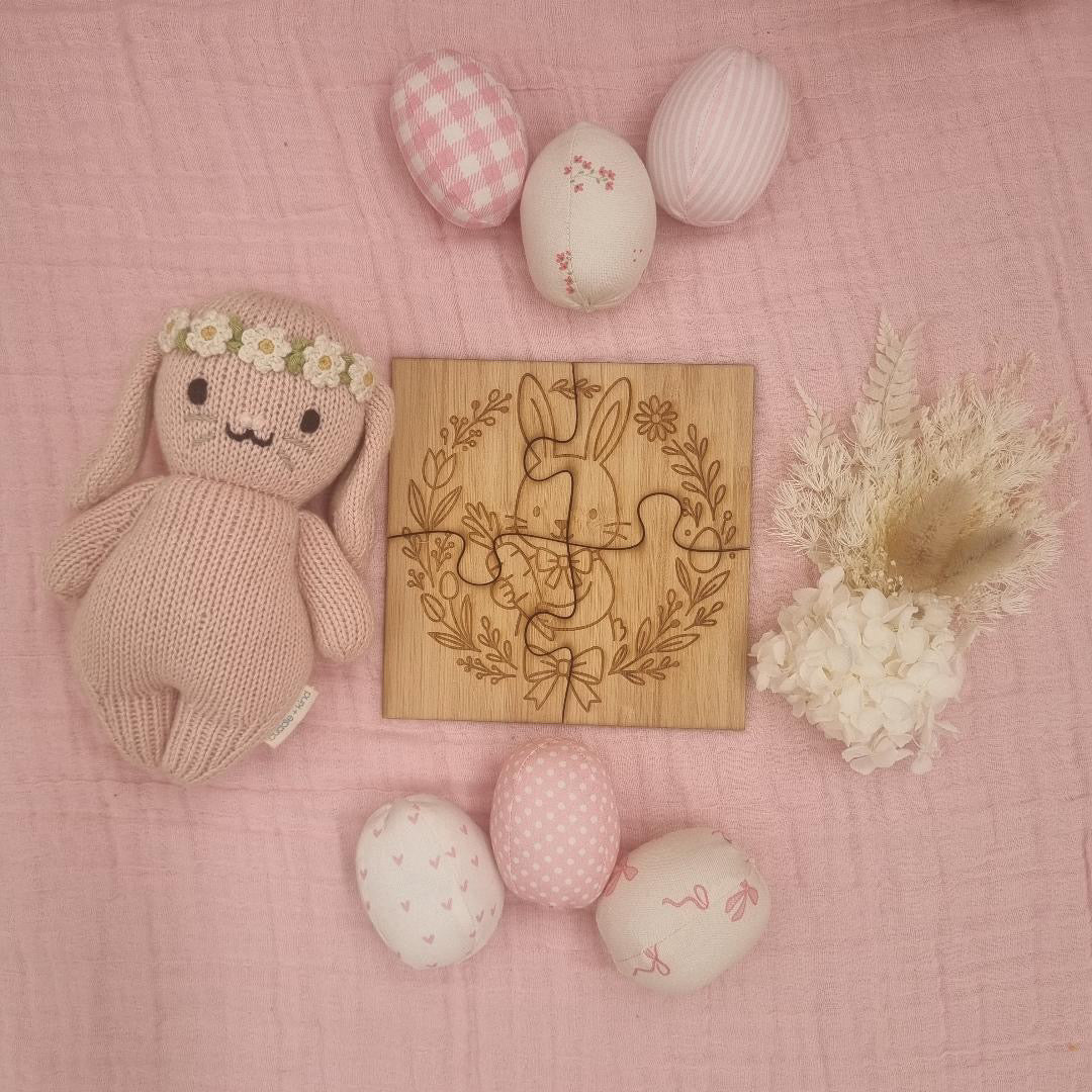 Floral Wreath Bunny Wooden Puzzle