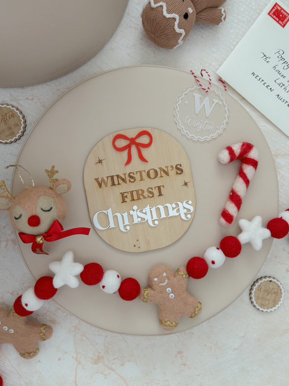 First Christmas Plaque with Bow