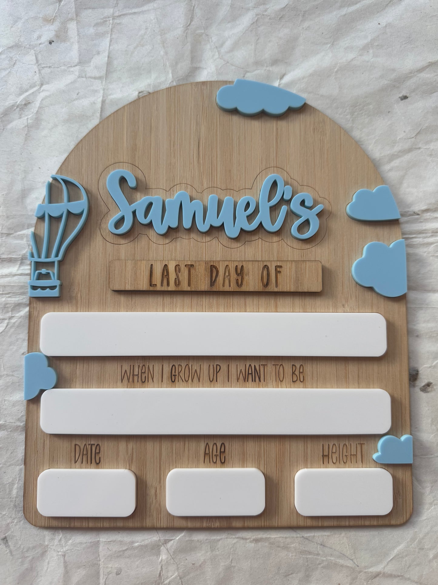 Interchangeable First and Last Day Board - Hot Air Balloon and Cloud Design