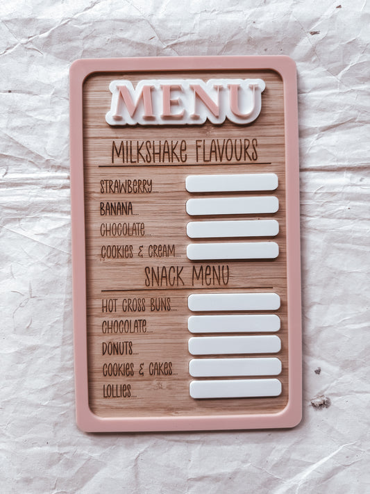 Milkshake & Snacks Menu