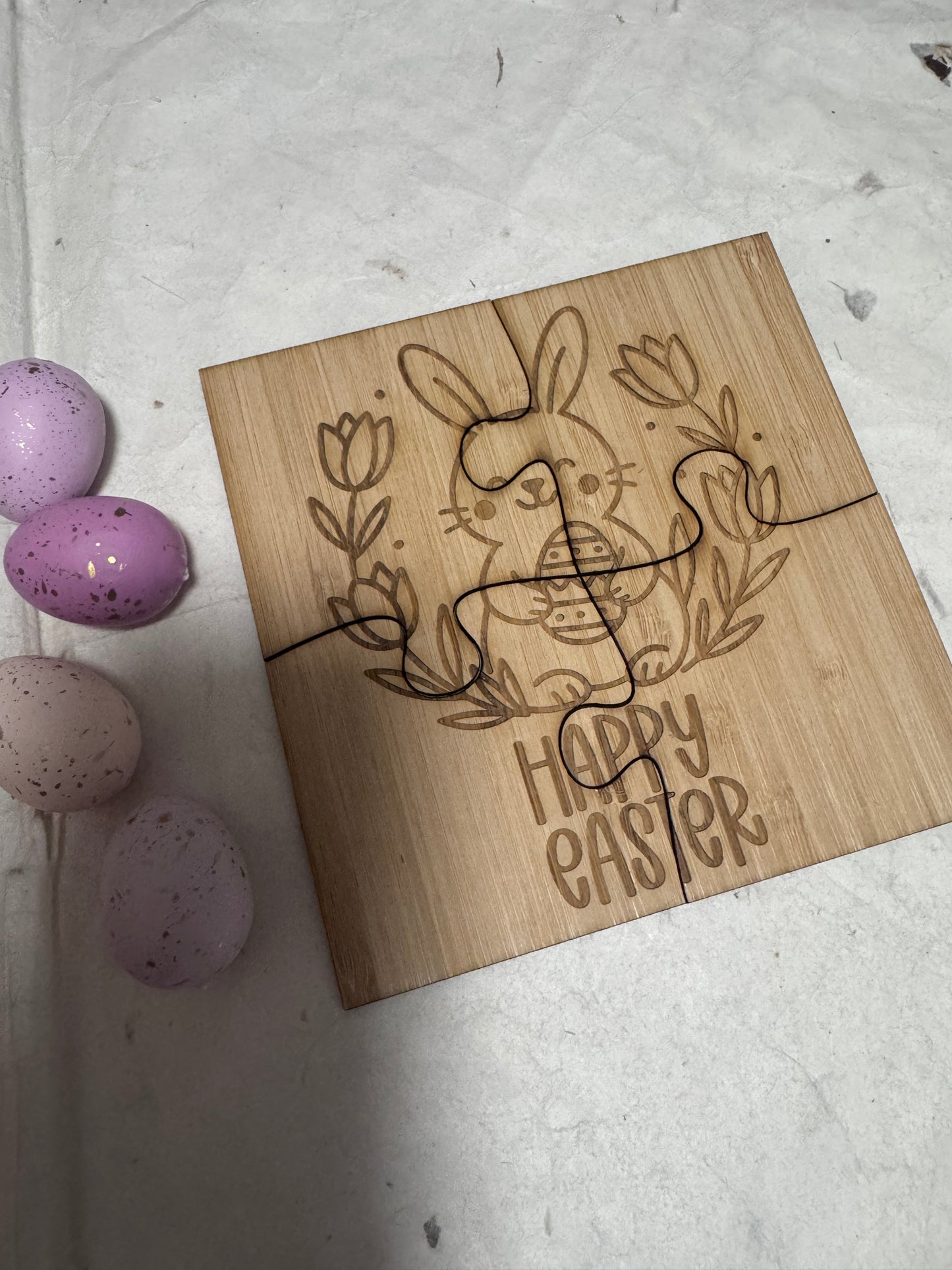 Bunny in Bloom “Happy Easter” Wooden Puzzle