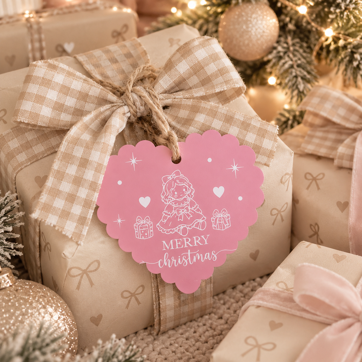Scalloped heart Christmas tag